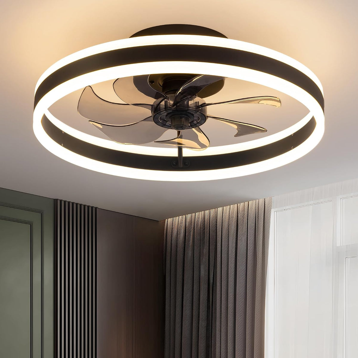 15.8" Low Profile LED Ceiling Fans with Light, Reversible Flush Mount with Remote and 6 Winds Speeds Fan Lighting