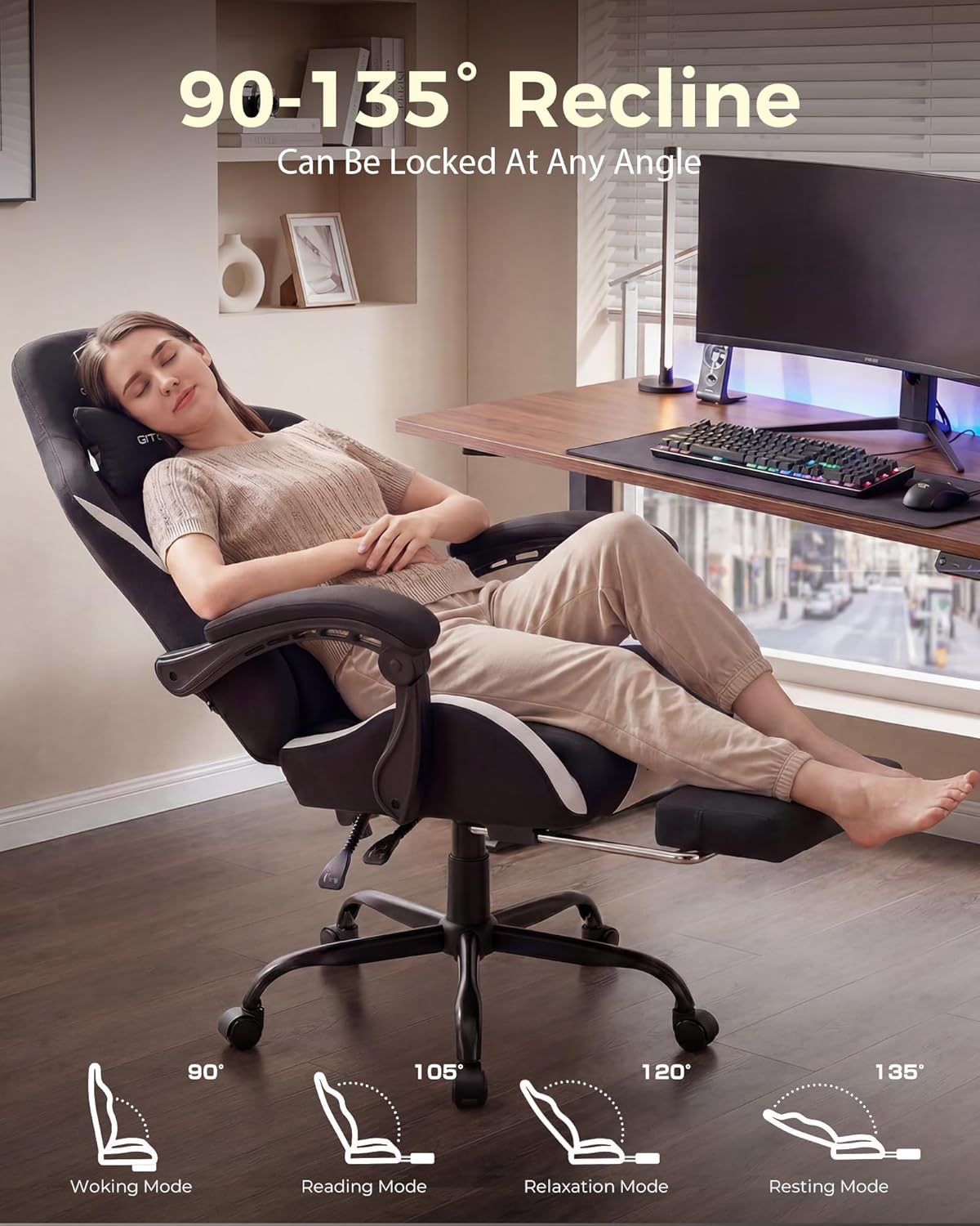 Big and Tall Gaming Chair, 350Lbs Heavy Duty Office Chairs High Back Computer Chairs with Foot Rest Wide Cushion