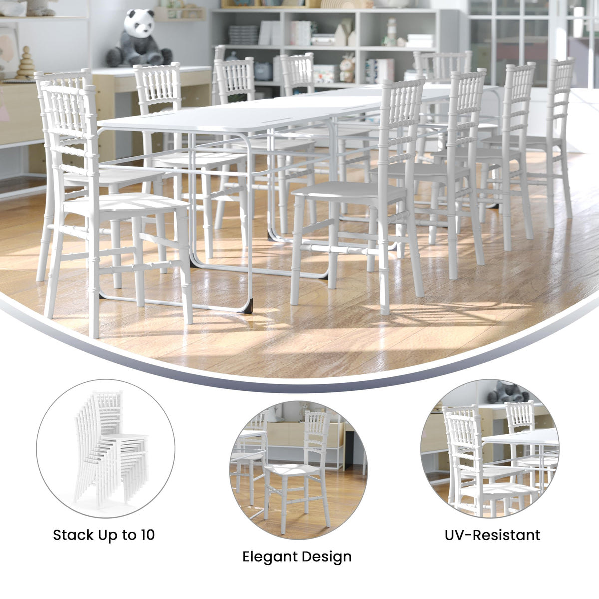 Child Size White Chiavari Chair - Durable Resin Kids Chair for Weddings, Parties & Everyday Use
