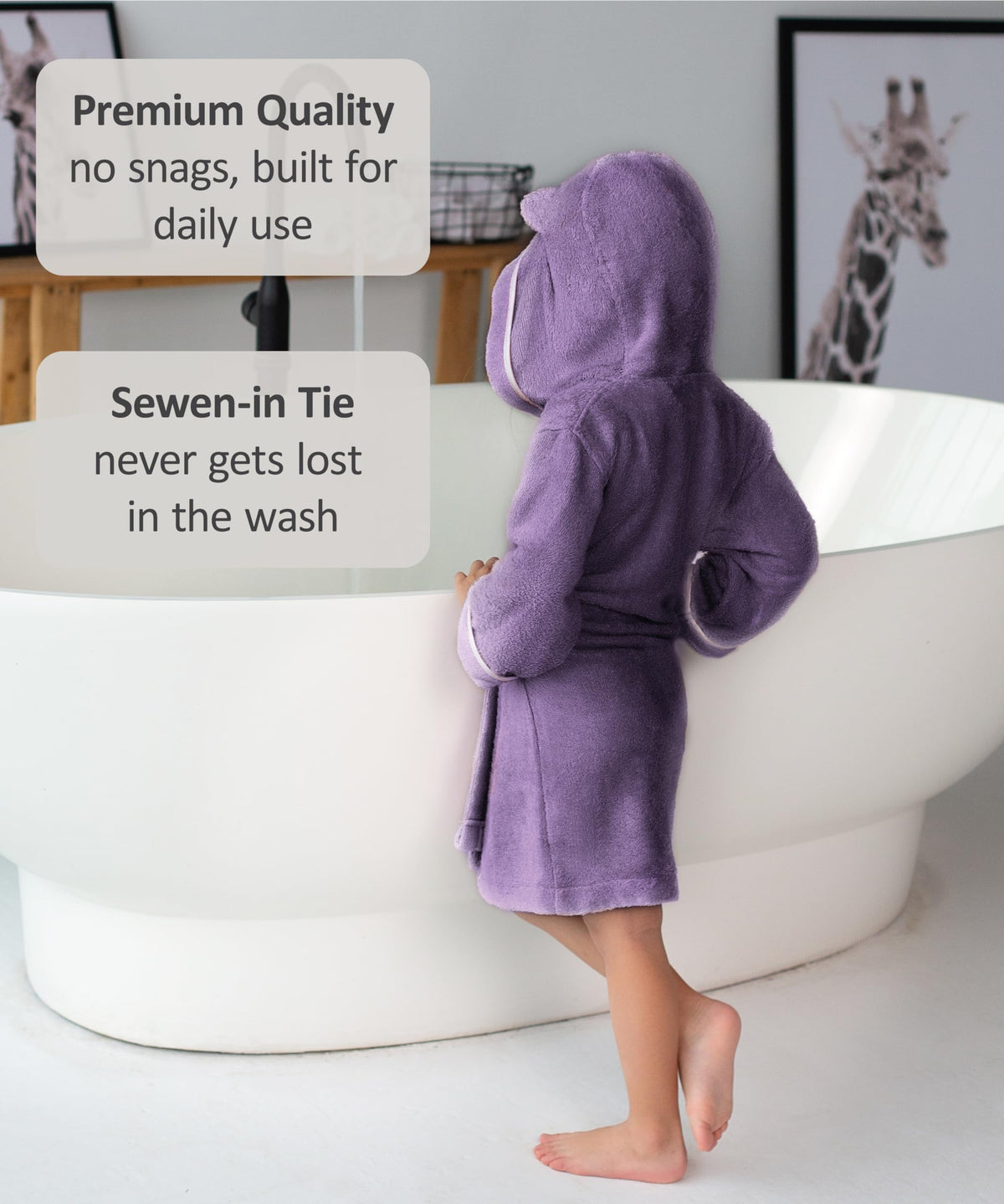 Premium Soft Toddler Bathrobe - Rayon from Bamboo Toddler Robe with Hood - Kids Boys & Girls Robe (2-3T, Purple)