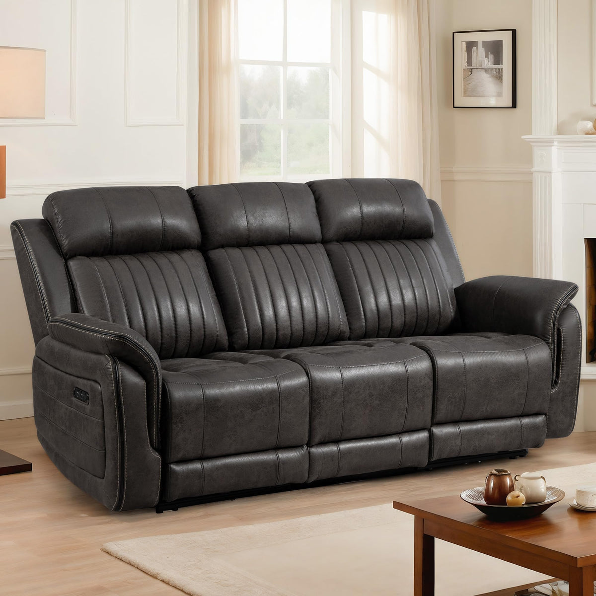 Zero Gravity Power Reclining Sofa with Adjustable Headrest, Electric Reclining Couch with USB & Type-C Ports, Power