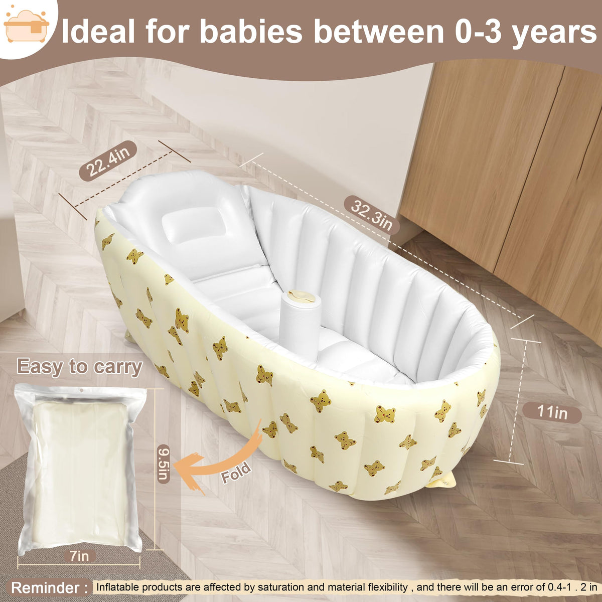 Newborn to Toddler Bath Tub,Inflatable Baby Bathtub with Built-in Air Pump,Portable Travel Shower Basin with Back