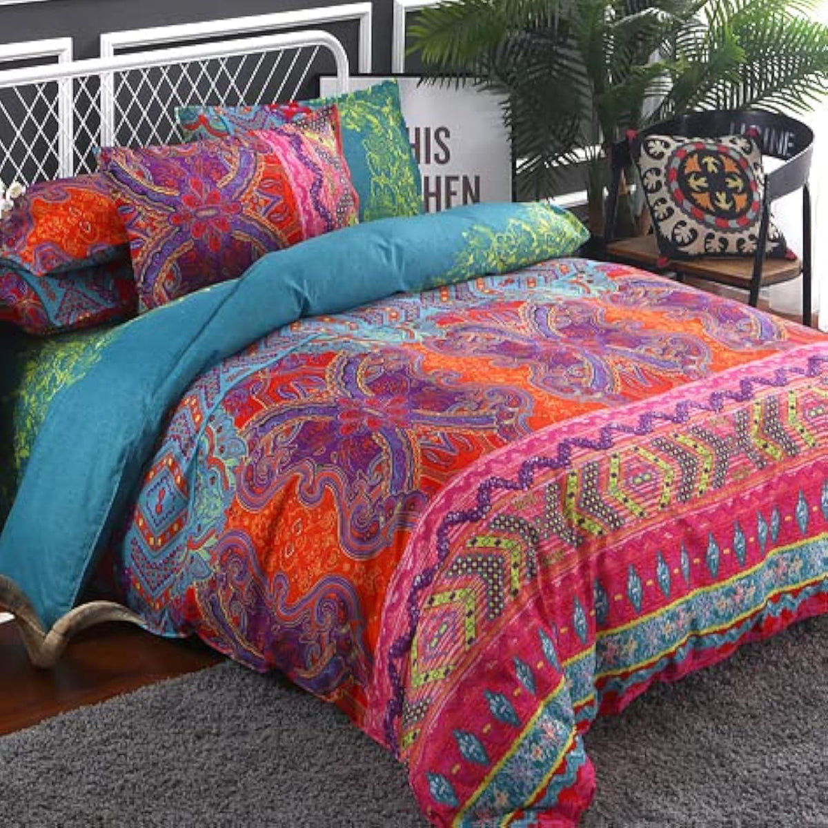 Bohemian Comforter Set King 3 Pieces Reversible Boho Set