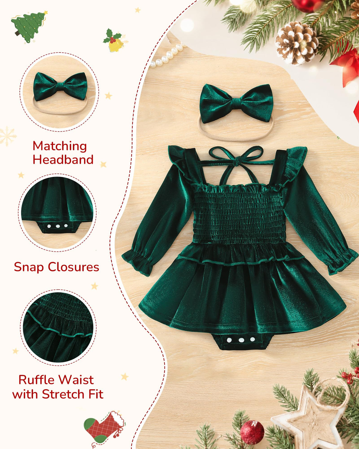 Baby Girl Velvet Romper Dress Newborn Infant Long Sleeve Clothes
