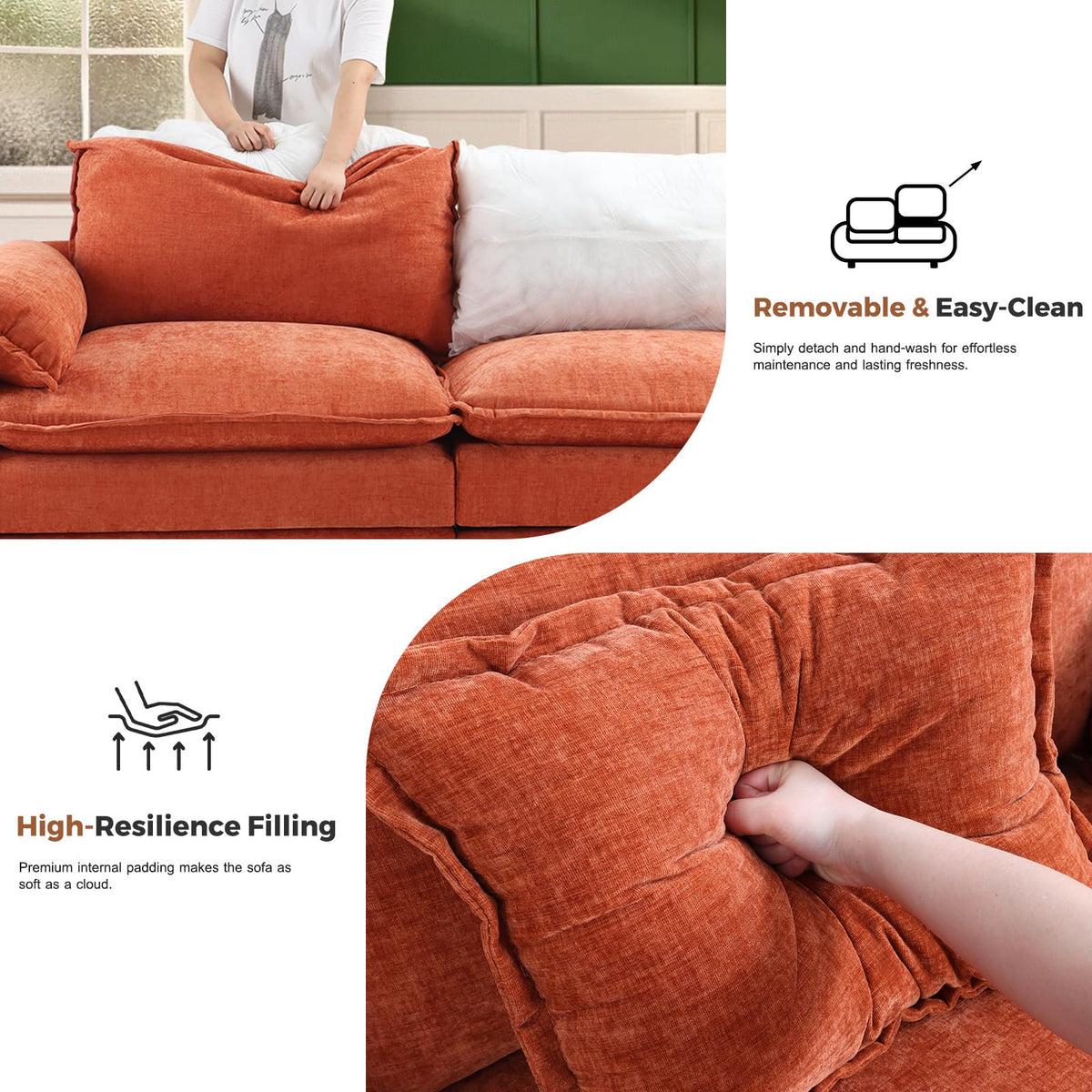 153" Oversized Cloud Couch Modular Sectional Couches, Large 7-Seat Deep Seat Sofa U Shaped Modern Sofa with Movable