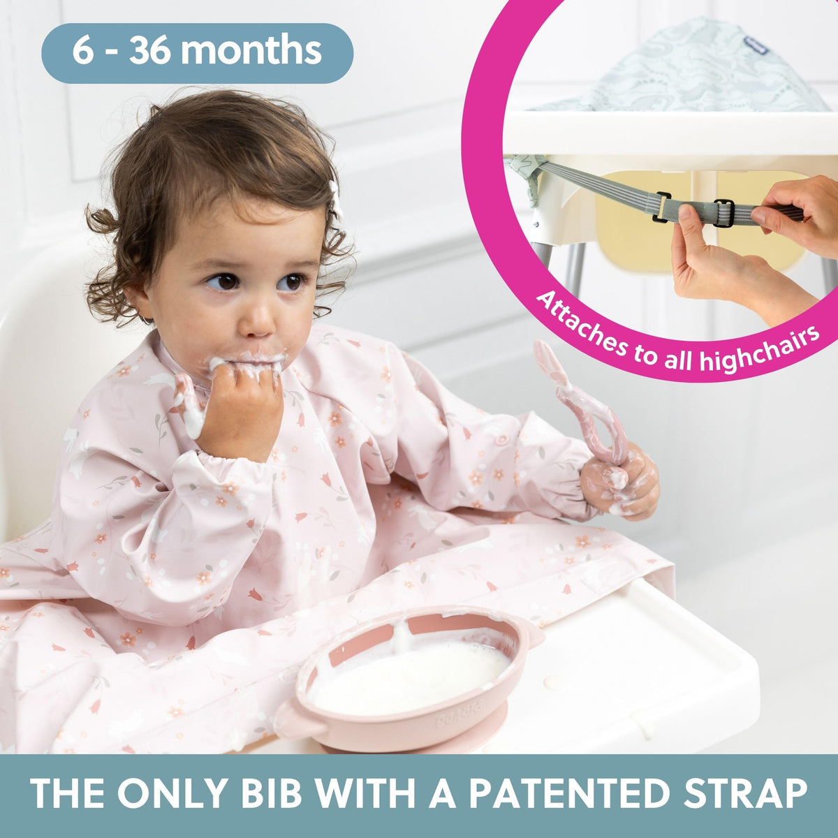 Attachable Long Sleeve Bib for Babies & Toddlers - Easy Clean