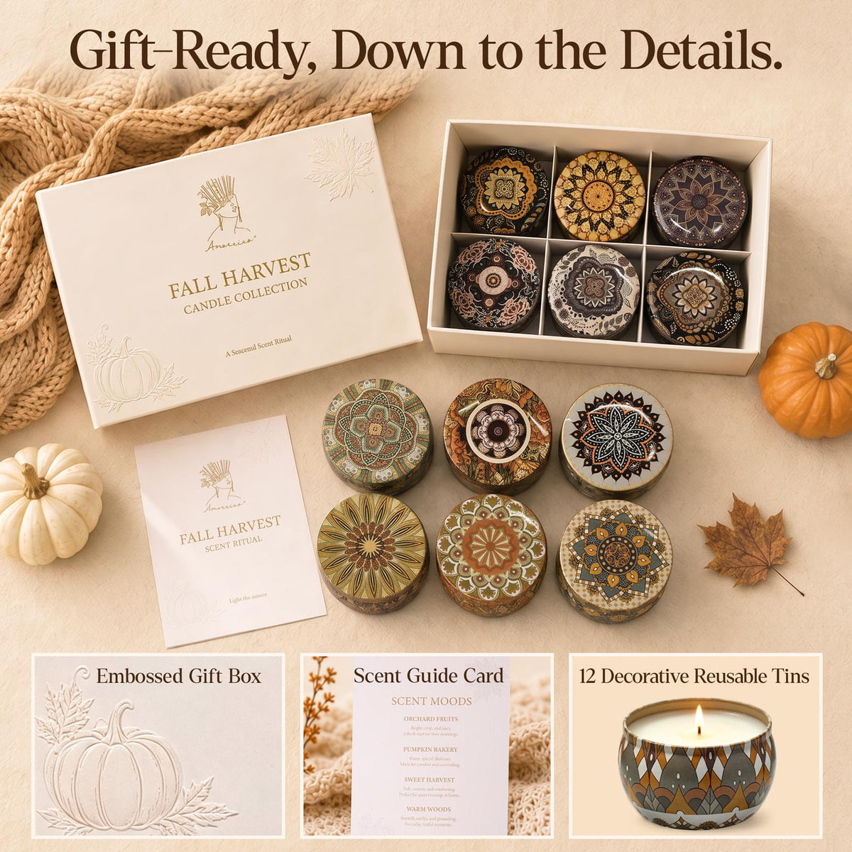 Fall Scented Candles Gift Set, 12 Pack Soy Candles, 2.5 oz Each