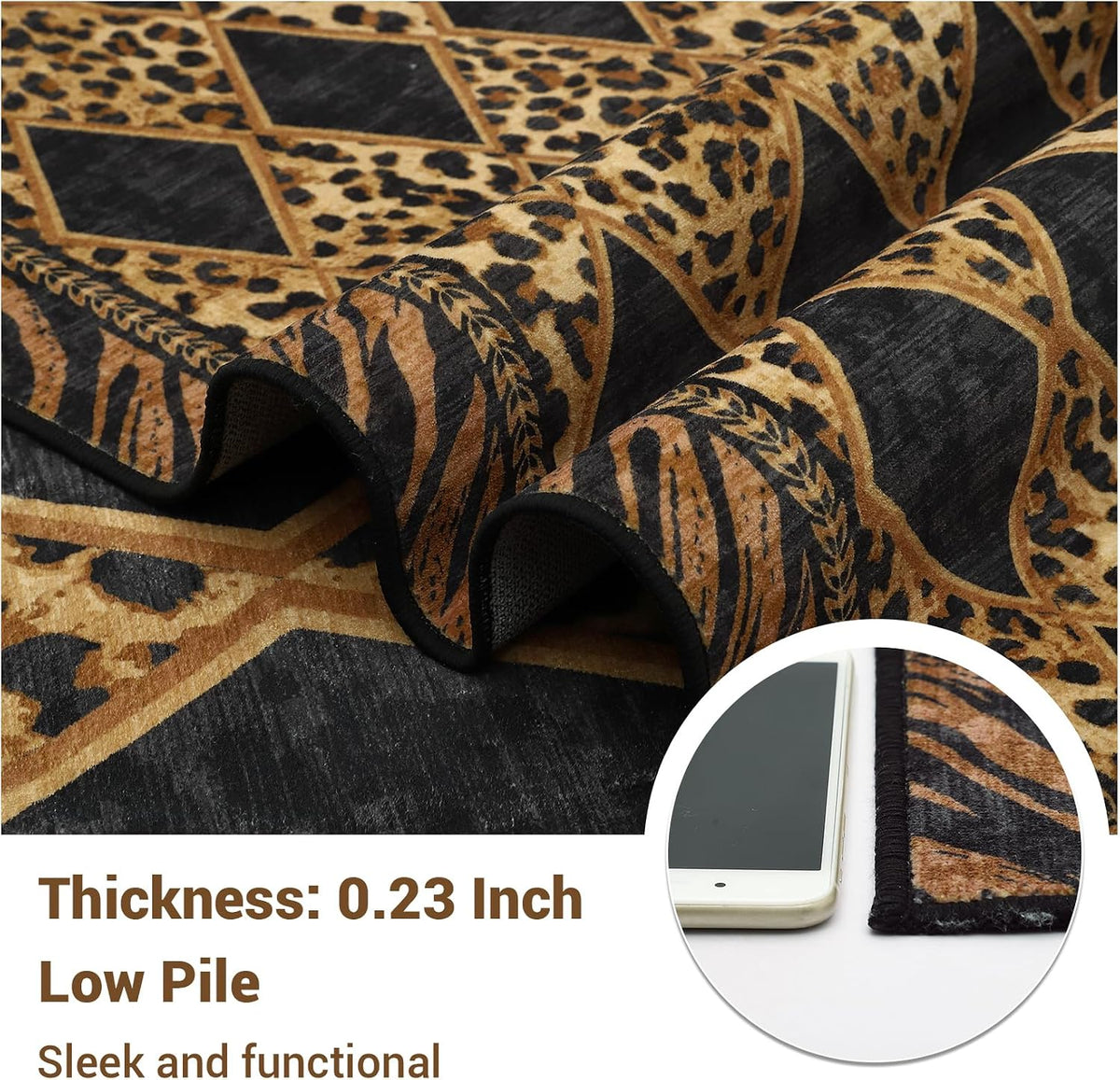 Checkered Leopard Print Area Rug, Soft Low Pile Non-Slip Large Living Room Rugs Machine Washable Indoor Carpet Dining