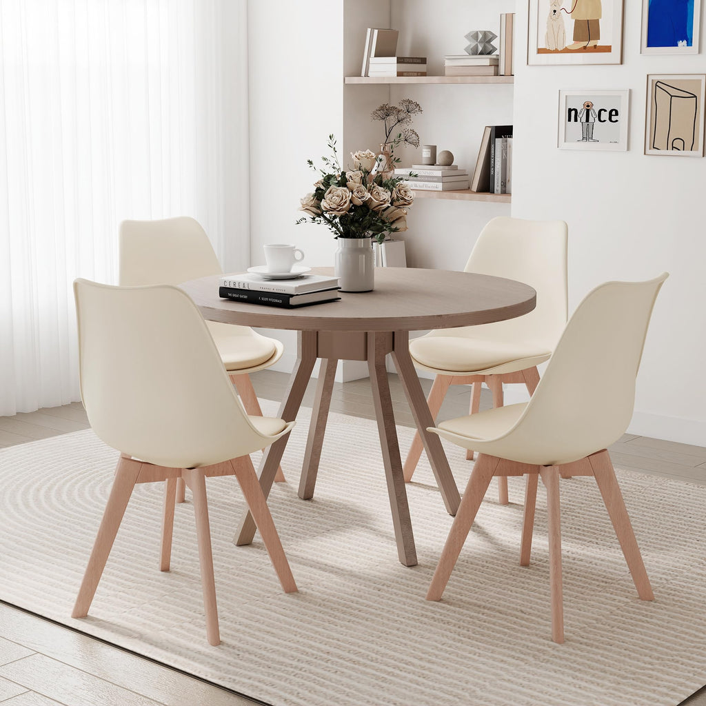 Inspired Eames Style Mid Century Modern Dining Chairs, Shell Lounge Plastic Side Chair with Soft Padded and Wooden Legs Living Room Bedroom