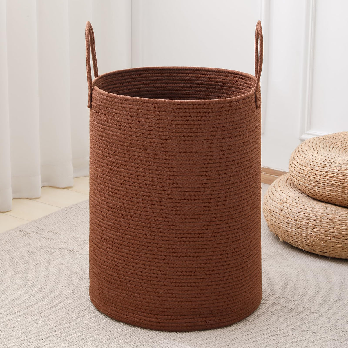 Basket Hamper Tall Rope Storage Woven for Blanket toys Dirty Clothes Bathroom Bedroom (Dark Brown, 60L/15.8Gal)