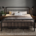 Metal Bed Frame with Victorian Iron-Art Headboard, Black
