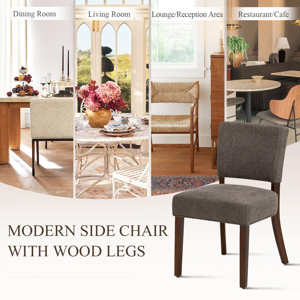 Mid Century Modern Dining Chairs Set of 4, Upholstered Kitchen Chairs with Back, Farmhouse Fabric Side Dining Room