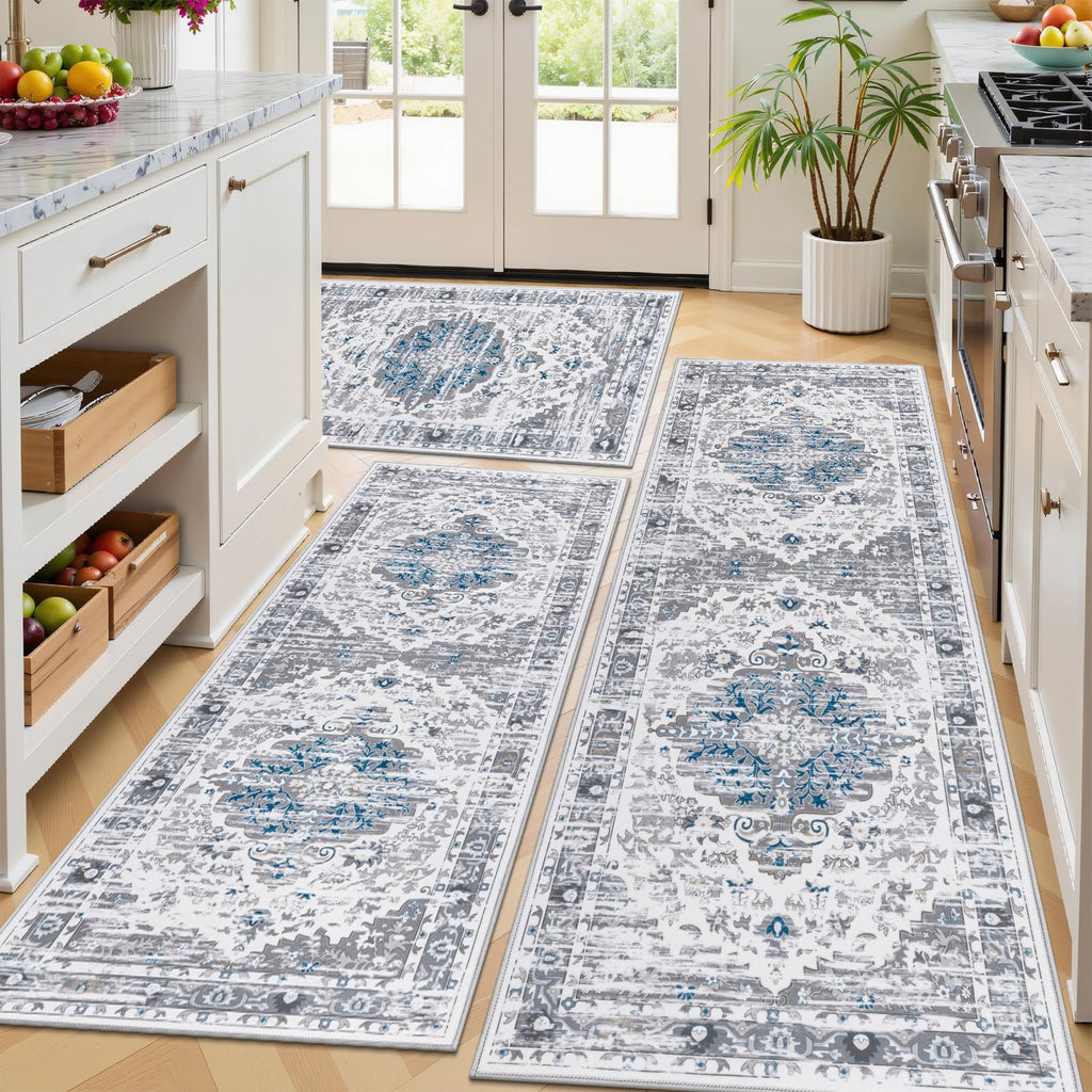 Kitchen Rugs Set 3 Piece, Non Slip Washable Kitchen Mats for Floor