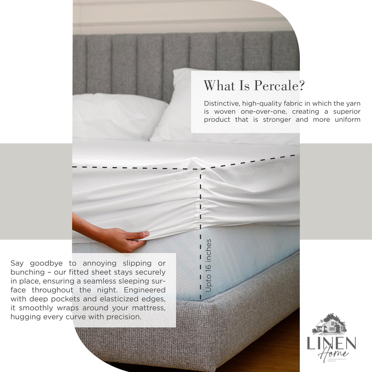Home 100% Cotton Percale Sheets Queen Size 4 Pc Cooling Set - White