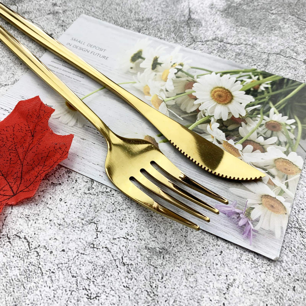 Silverware Set, Mirror Polished Gold Flatware Cutlery Set Service for 4, Shiny Finish 24 Pieces Stainless Steel