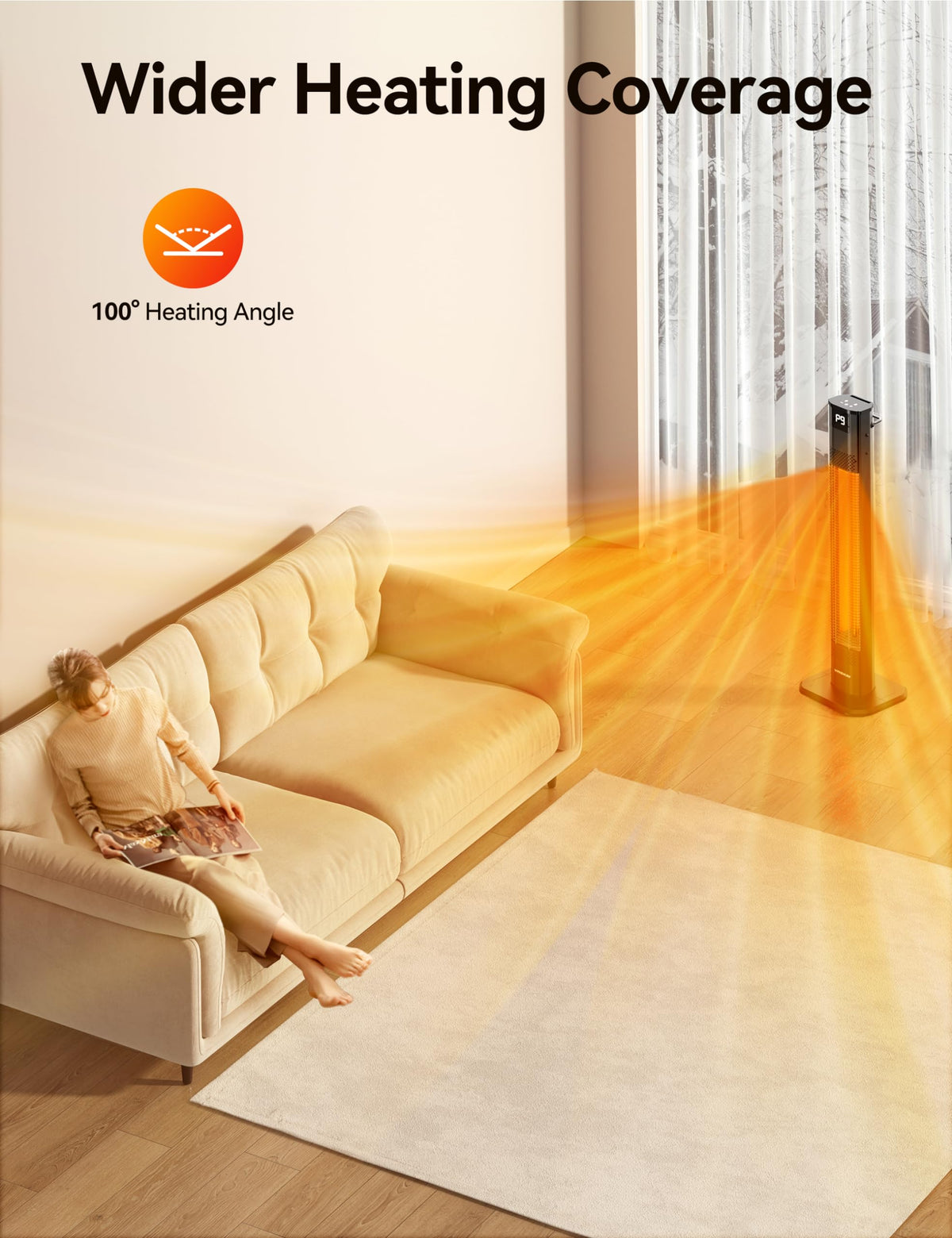 42" 1500W Electric Outdoor Infrared Heater with Remote, 9 Heat Levels, 24H Timer, 1S Fast Heating, IPX5 Waterproof
