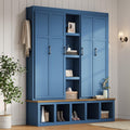 4-in-1 Hall Tree with Bench and Shoe Storage, Multi-Functional Farmhouse Entryway Bench with Coat Rack, Open