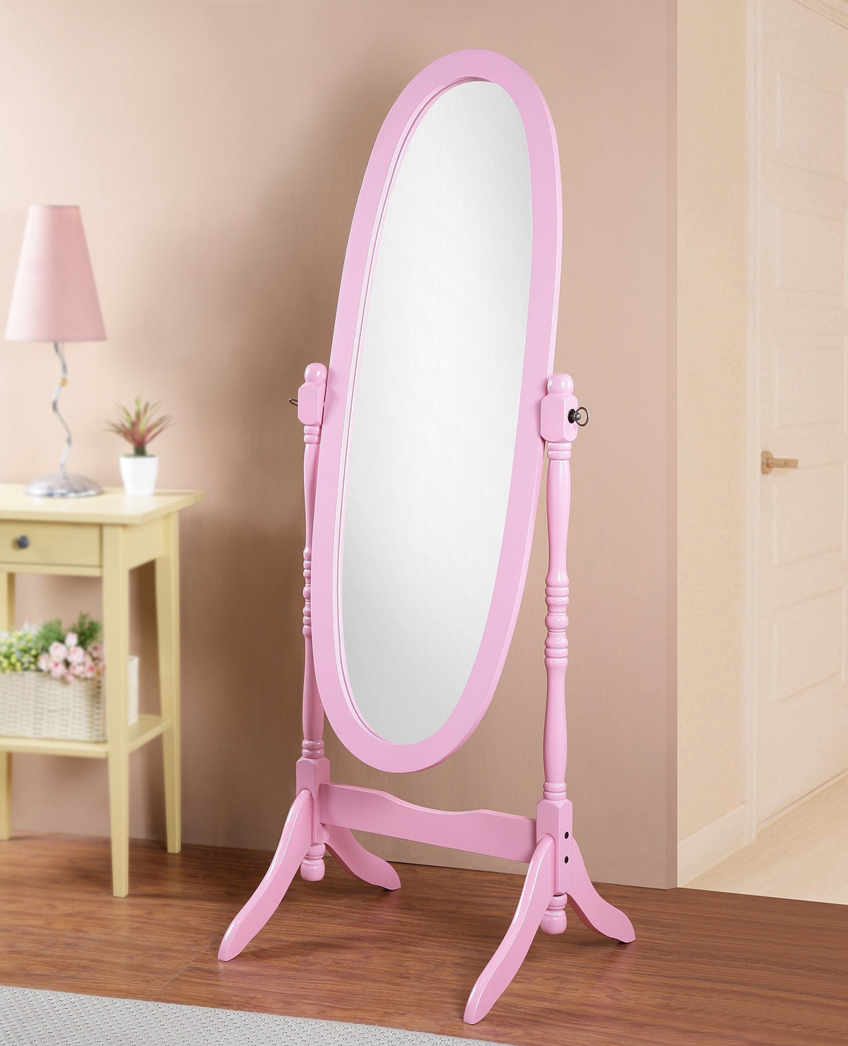 Queen Anna Style Floor Cheval Mirror, Pink