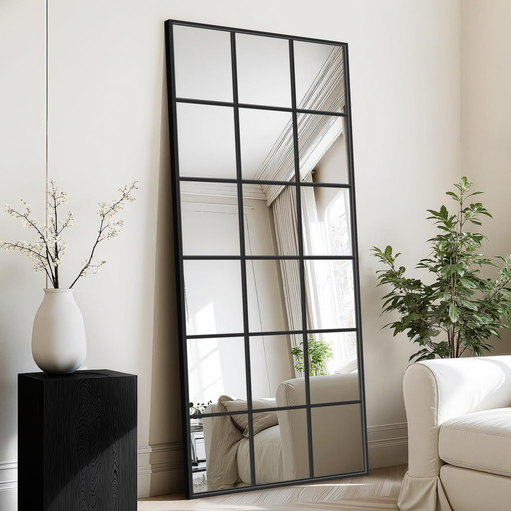 Full Length Mirror Window Pane, 30" x 70" Large Decorative Mirror, Black