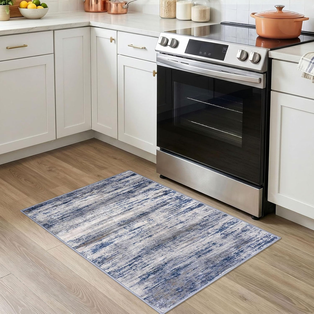 Abstract Rugs Washable Small Area Rug Grey-Blue
