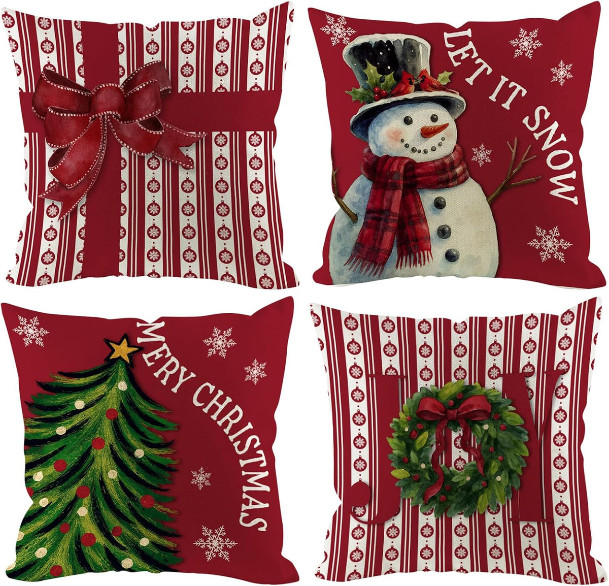 Christmas Throw Pillow Covers 18x18 inch - Set of 4