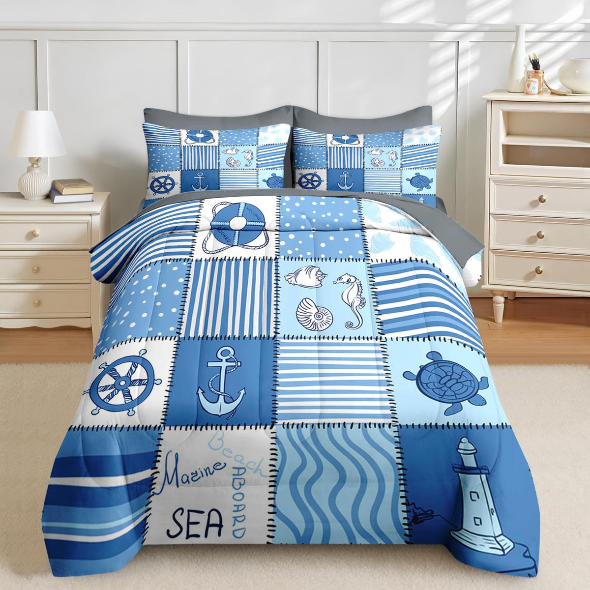 Comforter Set with Sheets, 5 Pieces Ocean Sea Bedding