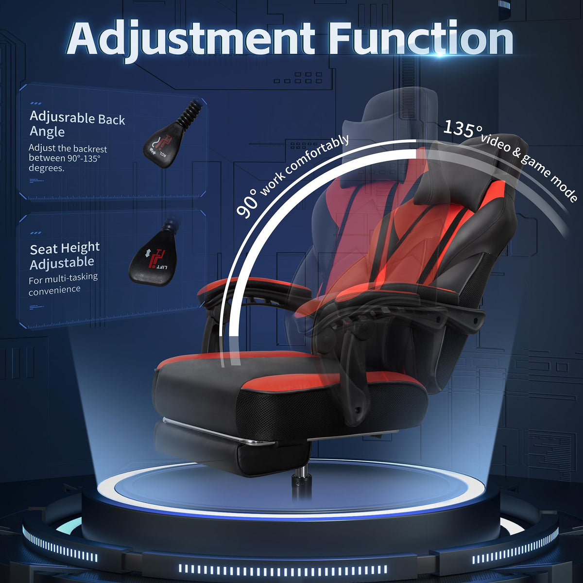 Gaming Chairs for Adults, Computer Chair with Footrest, High Back, Big and Tall Gamer Chair's with Massage Lumbar