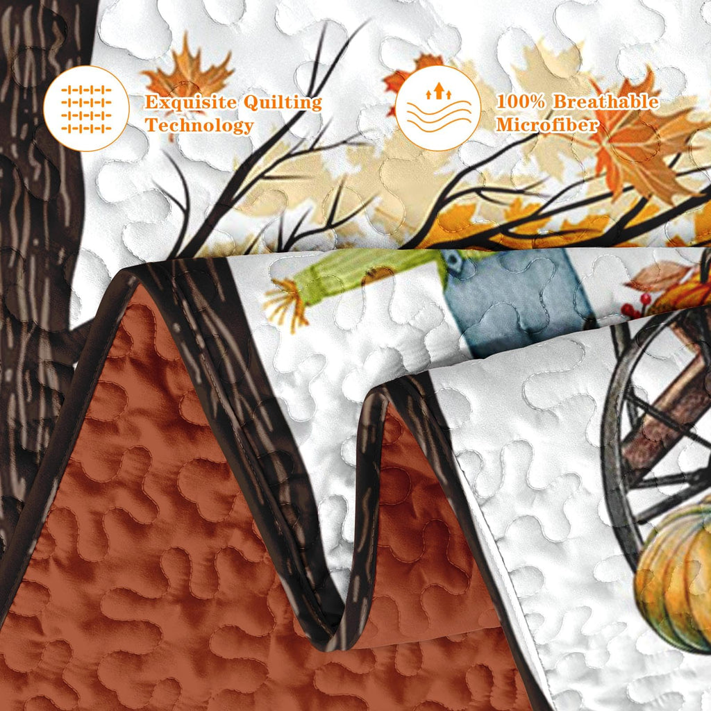 Fall Quilt Set, 3 Pieces Farmhouse Maple Bedding, Bedspread