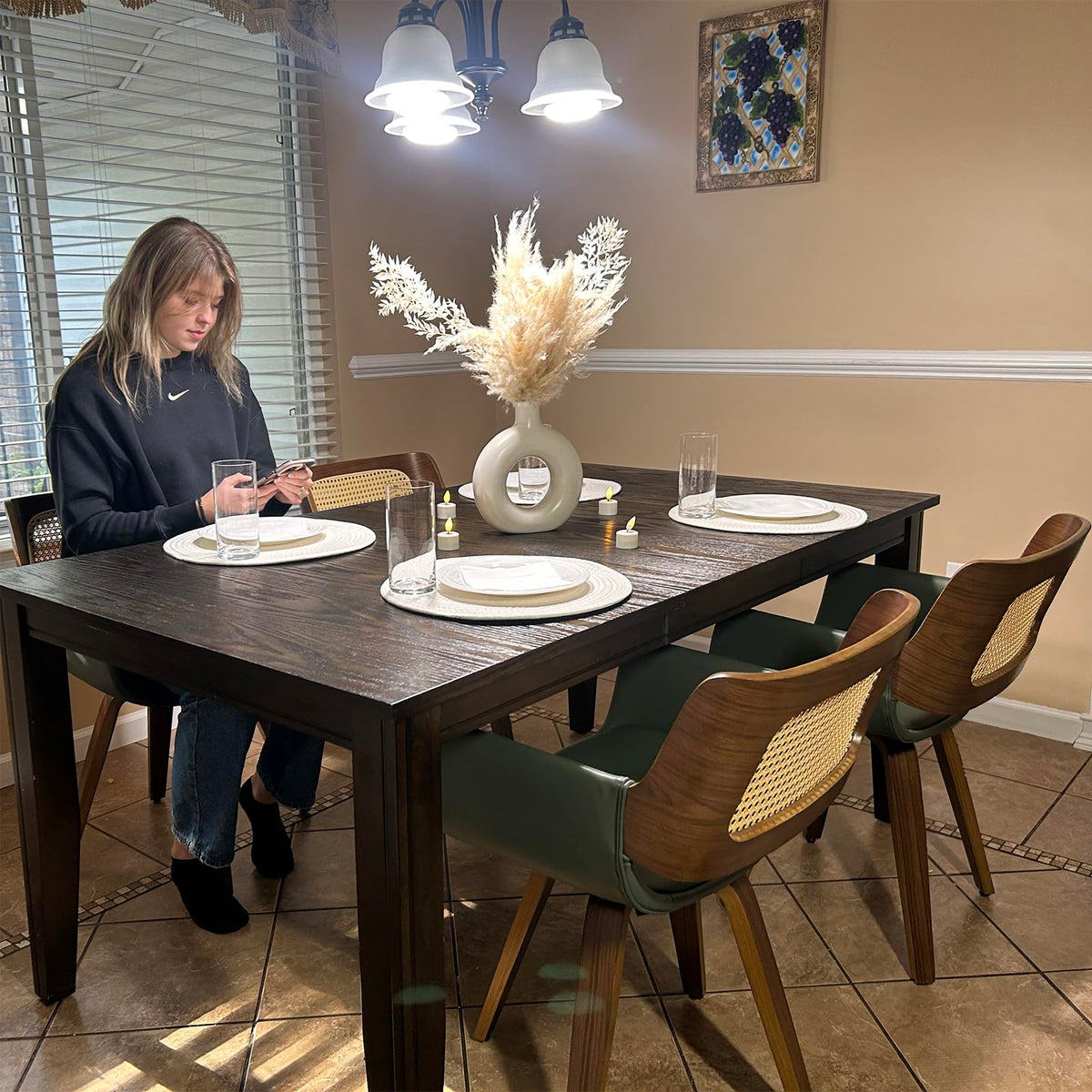 Cane Back Dining Chairs - Swivel Dining Room Chairs with Curved Arms