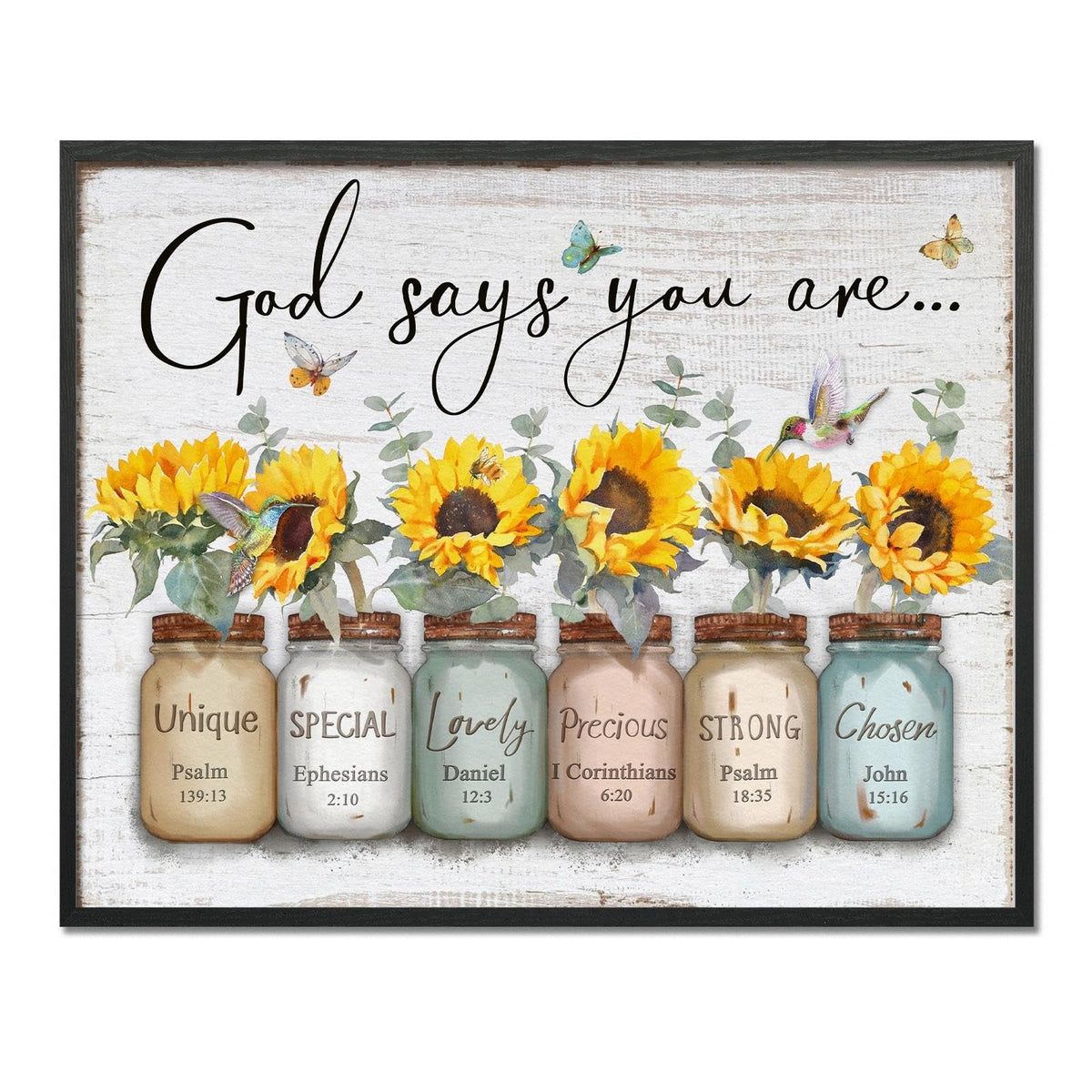 Inspirational Bible Verse Wall Art: God Says You Are Wall Sayings Sunflower in Mason Jar Picture Print Christian Gift