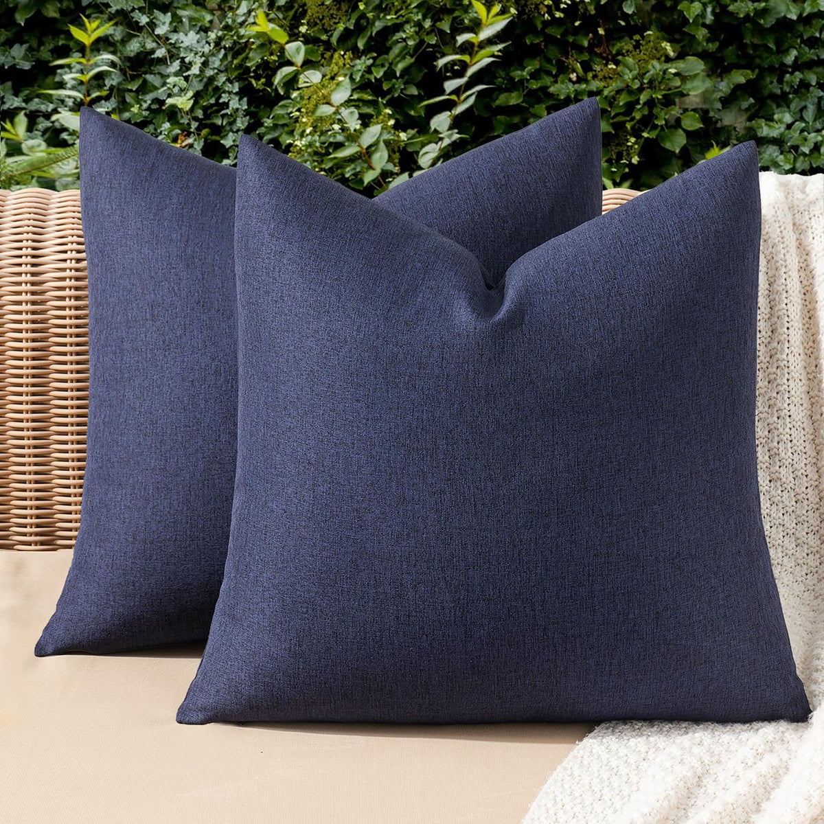 Decorative Outdoor Pillow Covers Euro Waterproof 22x22 Navy