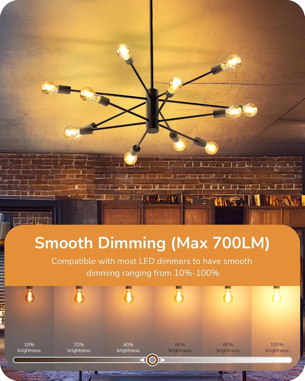 A19 Dimmable Edison LED Bulbs, 700LM 2200K Amber Warm 6-Pack