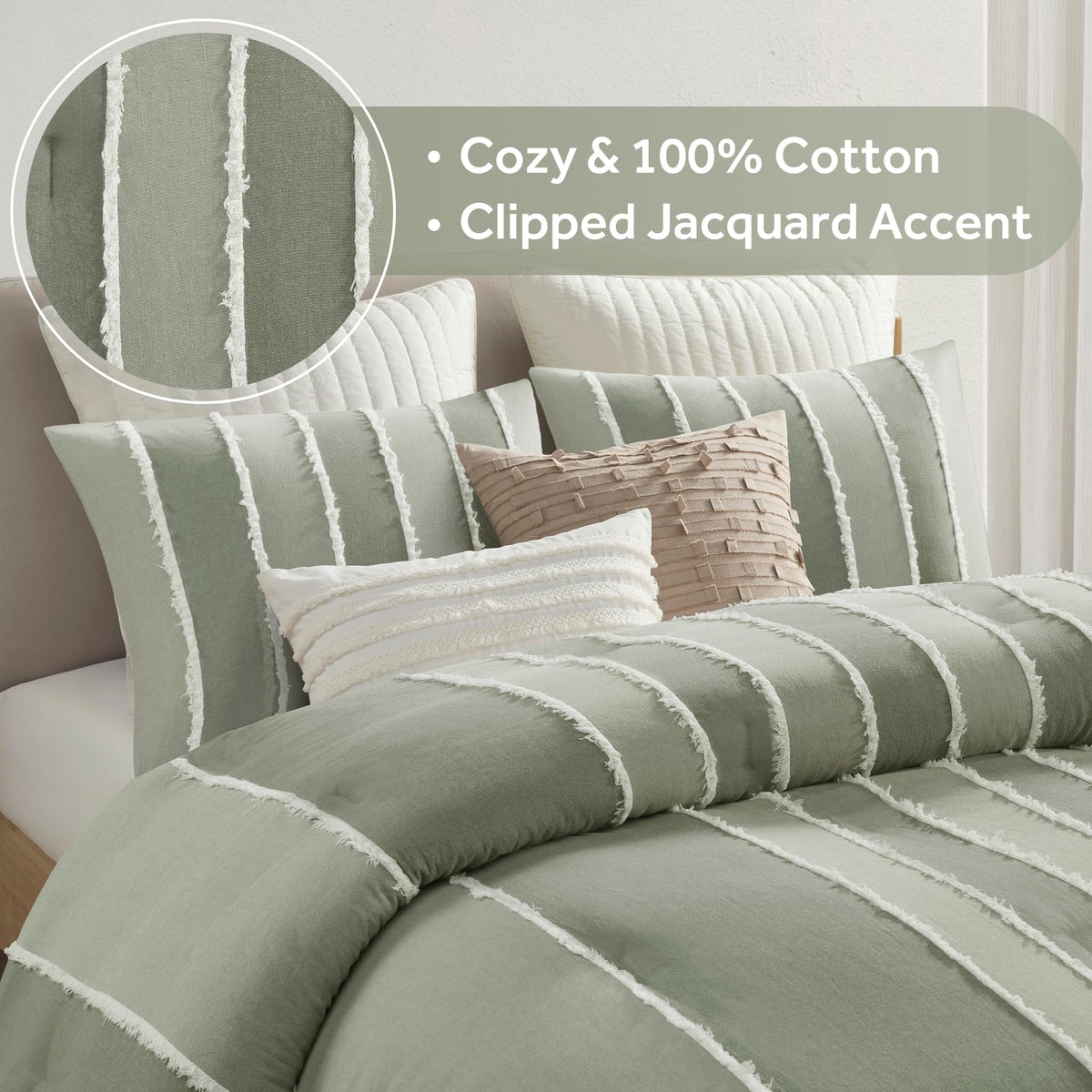 Comforter Set Boho Comforters Stripes, Clipped Jacquard, Cotton Comforter for Bed, All Season Poly