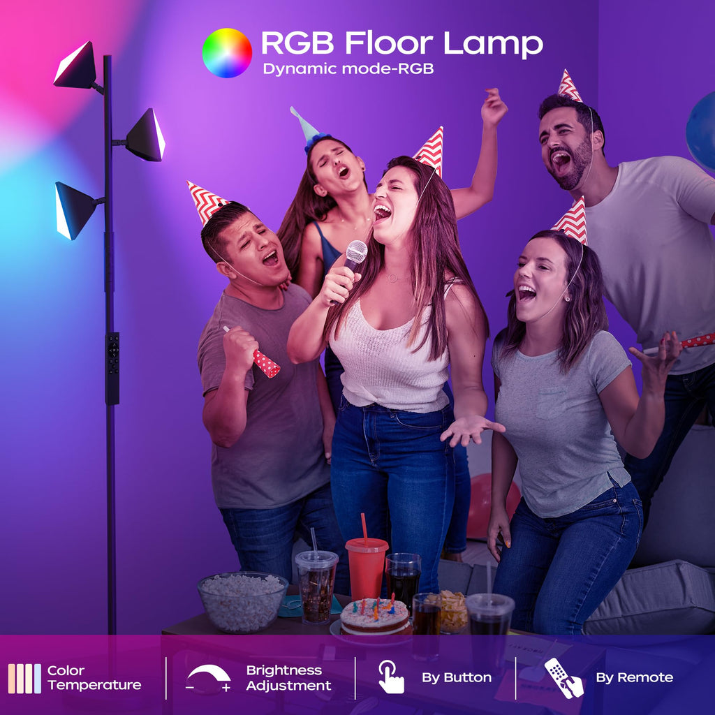36W RGBCW Floor Lamp, Color Changing LED Tree Floor Lamp, Stepless Dimmable Tall Standing Lamp with Remote & Touch