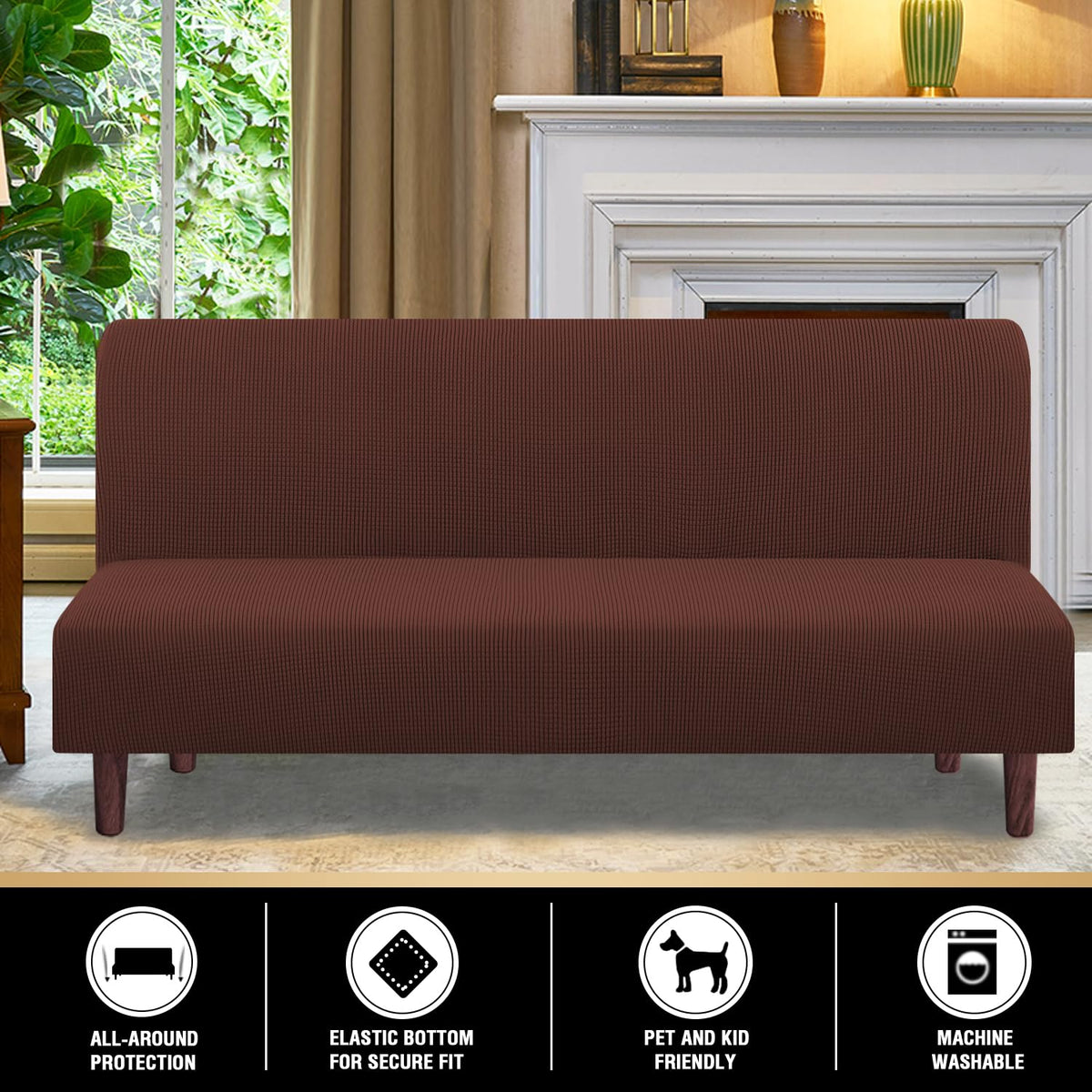 Stretch Armless Futon Cover Futon Slipcover Full Queen Size Couch Cover Futon Sofa Bed Cover Furniture Protector with