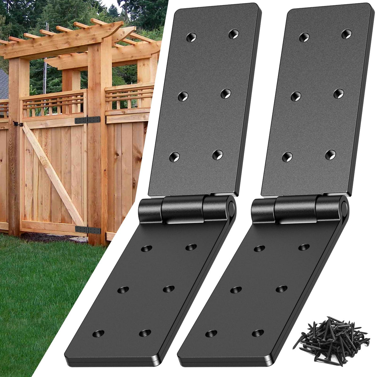 Heavy Duty Gate Hinges 270° Adjustable, 2-Pack for Wood Fence Barn Door
