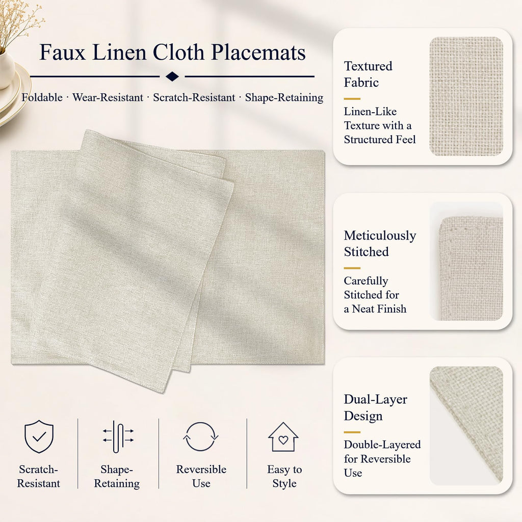 Cloth Placemats Set of 6, Cotton Linen Blend Place Mats, Neutral Beige
