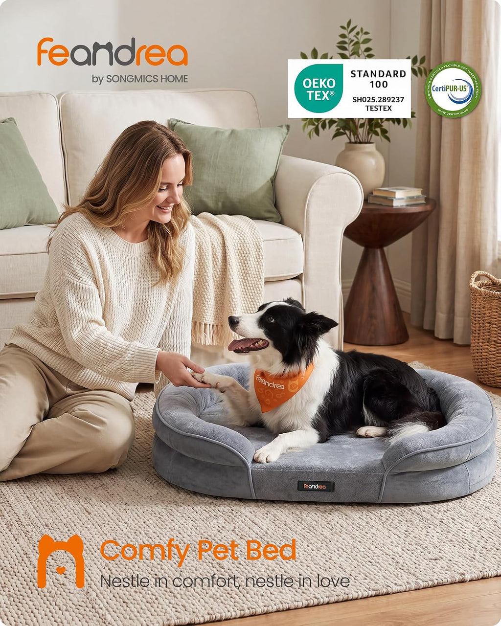 Orthopedic Dog Bed, 35" Dog Couch with Removable Washable Cover
