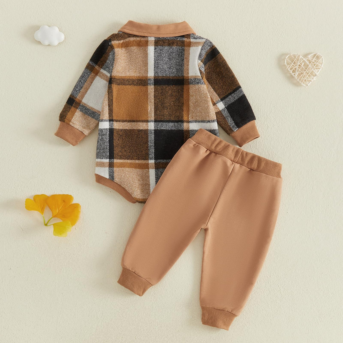 Baby Boy Fall Outfits Flannel Baby Sweatshirt Romper Boys Pants Set