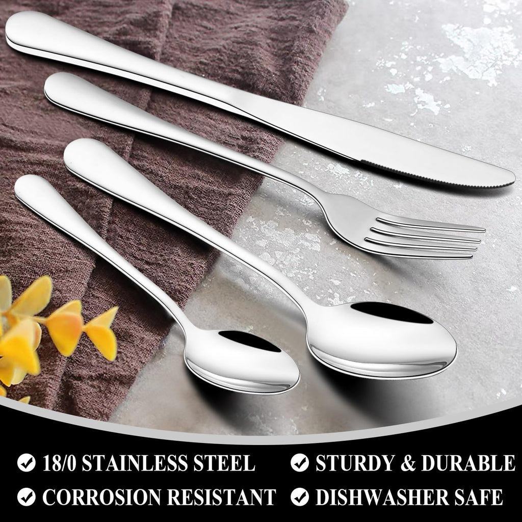 40-Piece Silverware Set, Stainless Steel Flatware Set Service for 8, Include Knife/Fork/Spoon, Mirror Polished