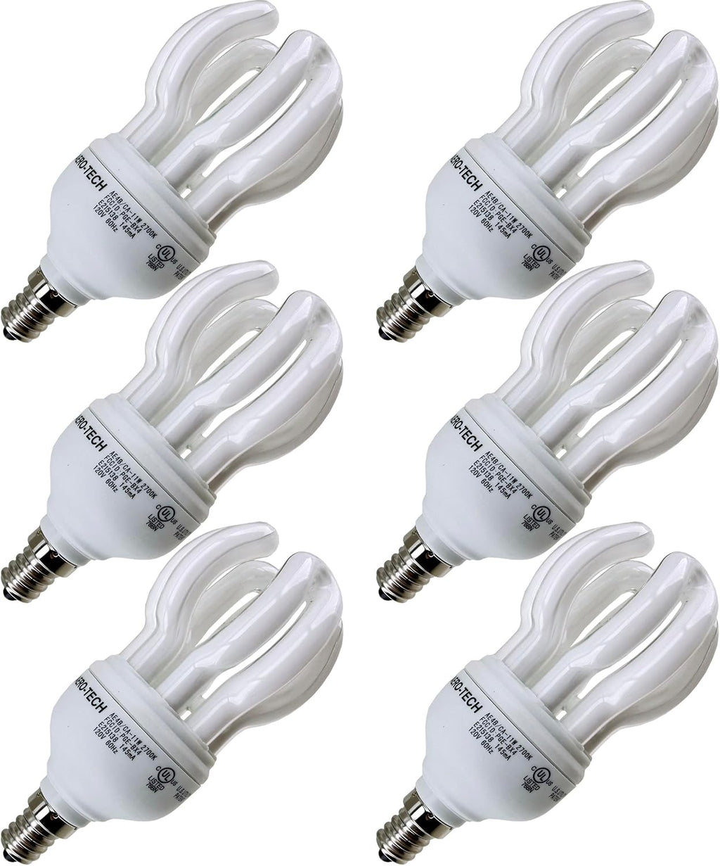 Replacement for AERO-TECH AE4B/CA CFL Light Bulb, 11W, E12 Candelabra Base, 2700K Warm White, A-Shape Compact