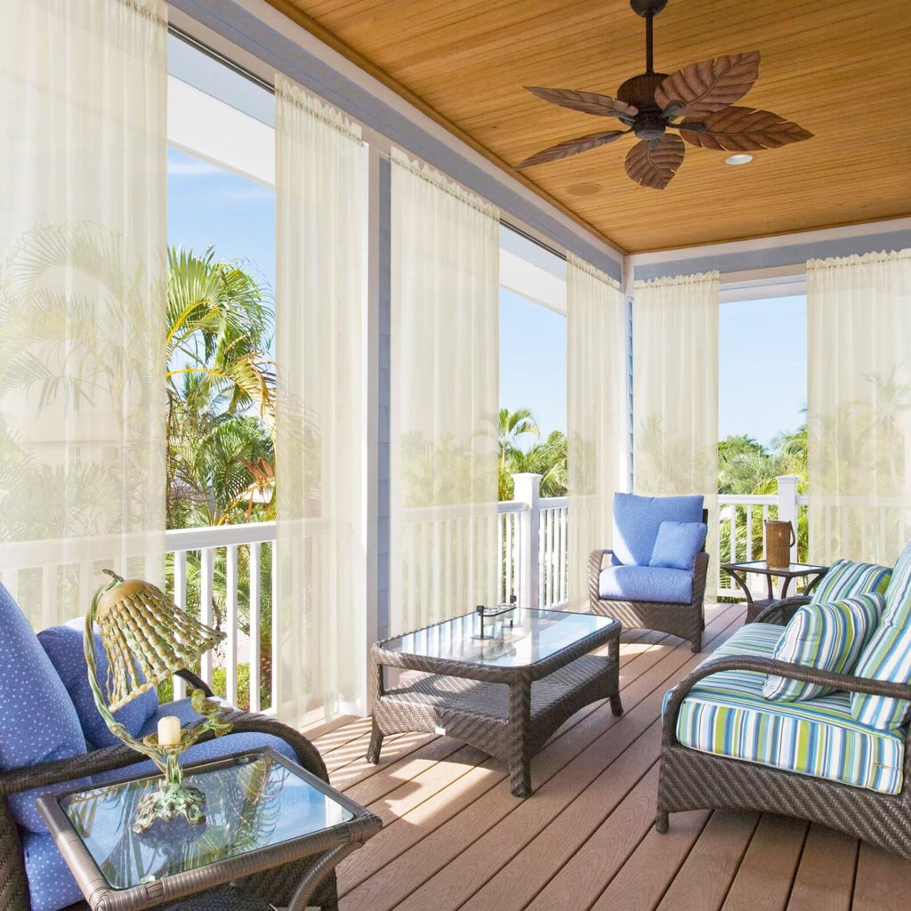 Outdoor Sheer Curtains, 6 Panels Waterproof Rod Pocket Indoor Curtain, Porch, Pergola, Cabana, Gazebo, 52 x 96 Inch