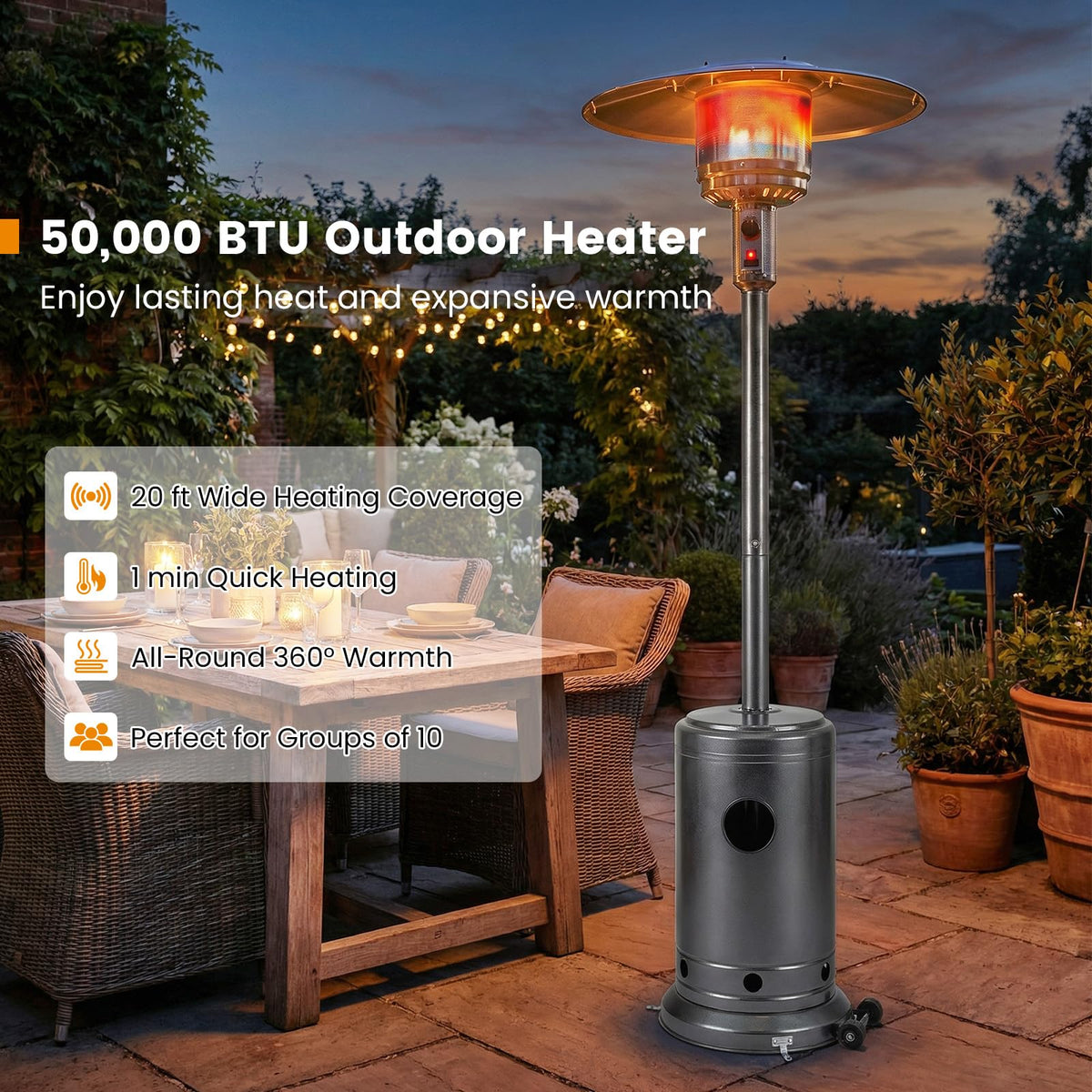 50, 000 BTU Propane Patio Heater with Easy Ignition, Gray