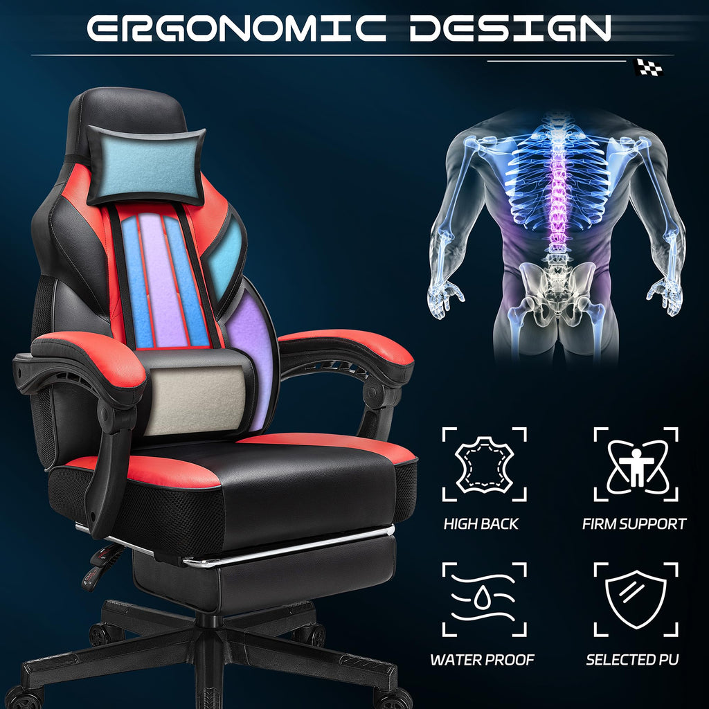 Gaming Chair with Footrest, Video Game Chair for Adults, Big and Tall Computer Chair with Massage Lumbar Support