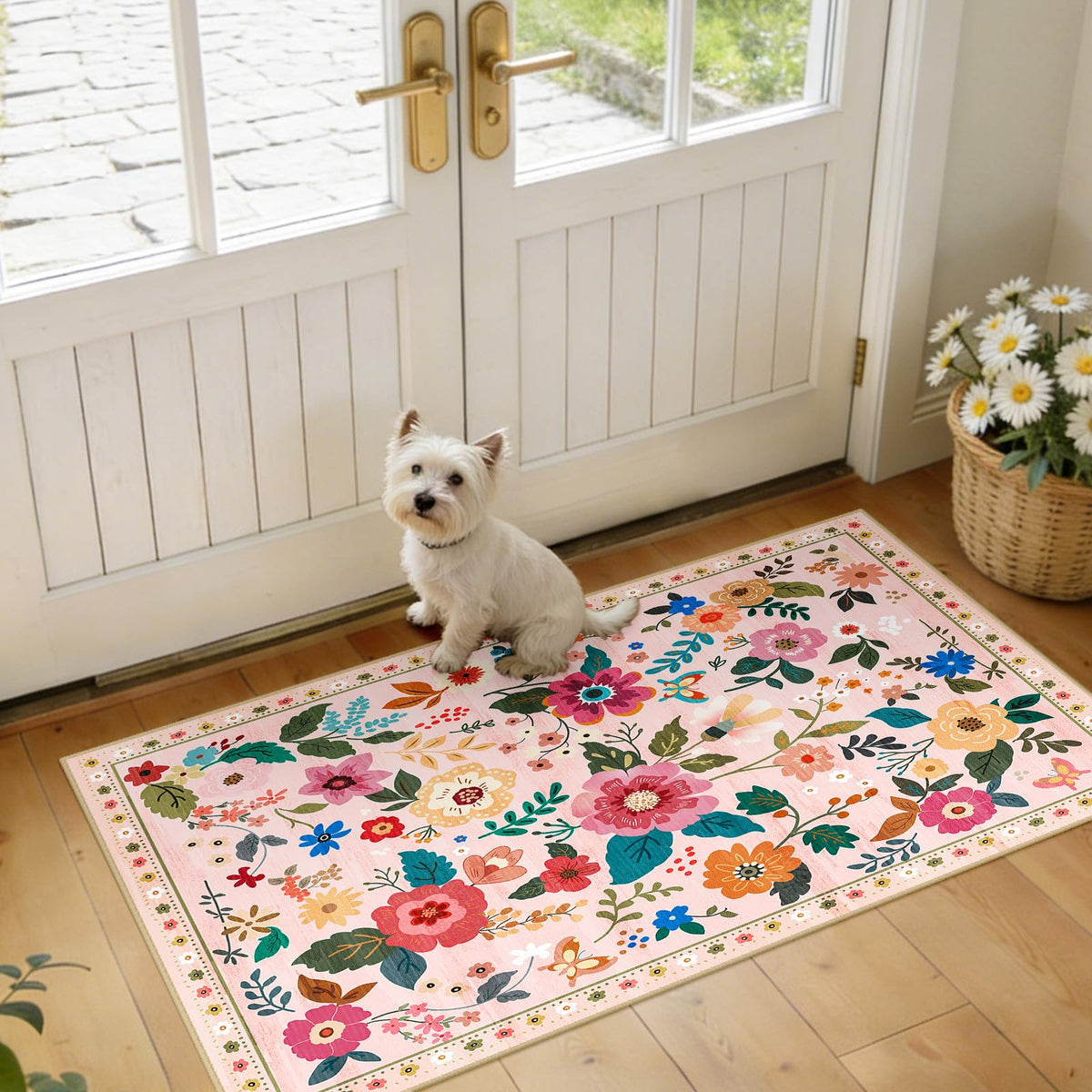 Floral Washable 2x4 Area Rugs Runner Entryway Hallway Pink