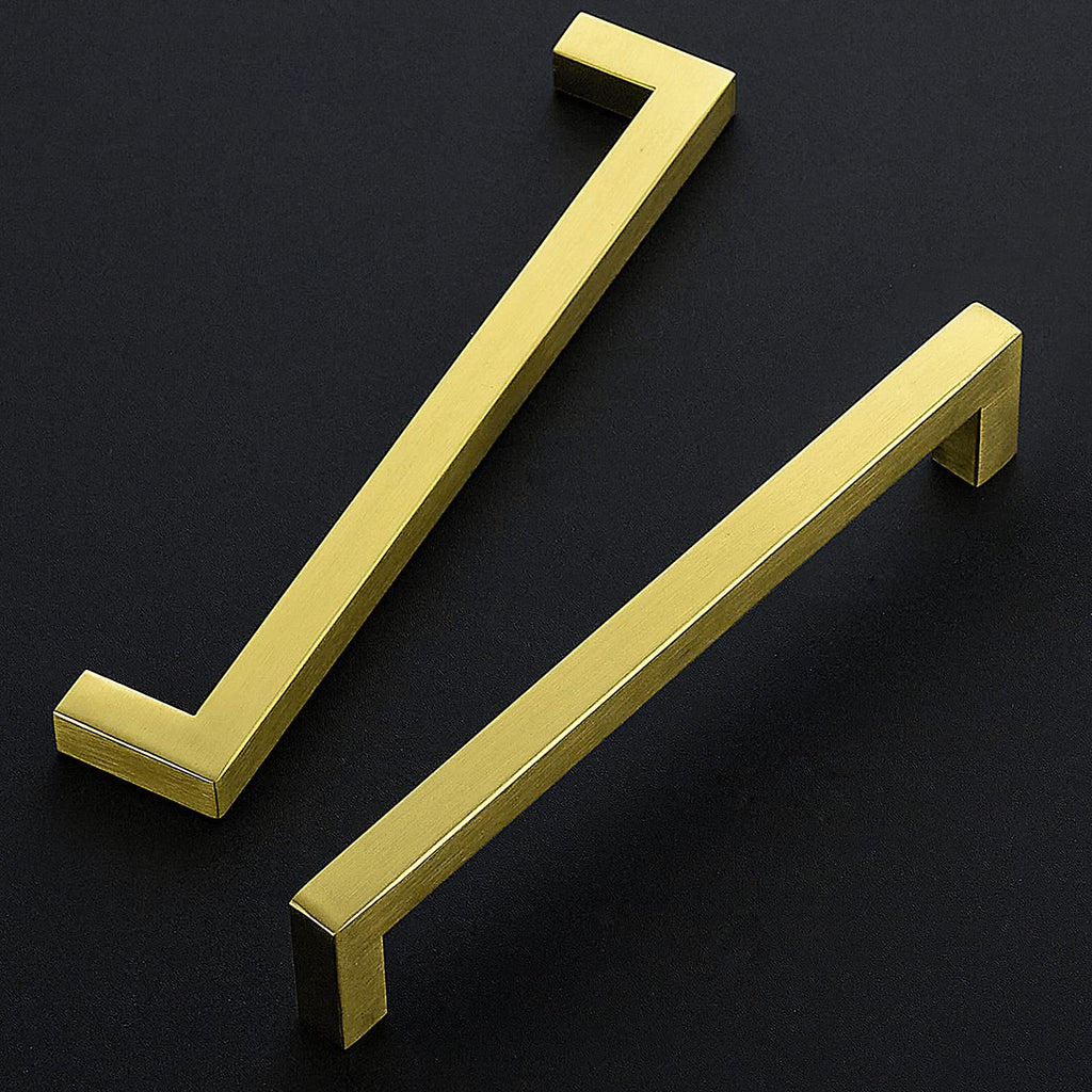 Brushed Brass Kitchen Square Cabinet Handles 7-1/2 Inch 10 Pack