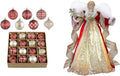 Christmas Tree Ornaments Set, 16ct Burgundy and Gold Shatterproof Christmas Tree Decorations&Lighted Christmas Angel