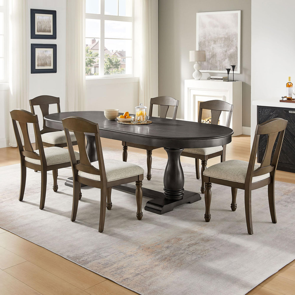 94.06" Extendable Dining Table Large Oval Kitchen Table for 6 8 10 Person, Solid Wood Mid Century Rustic Dining Room
