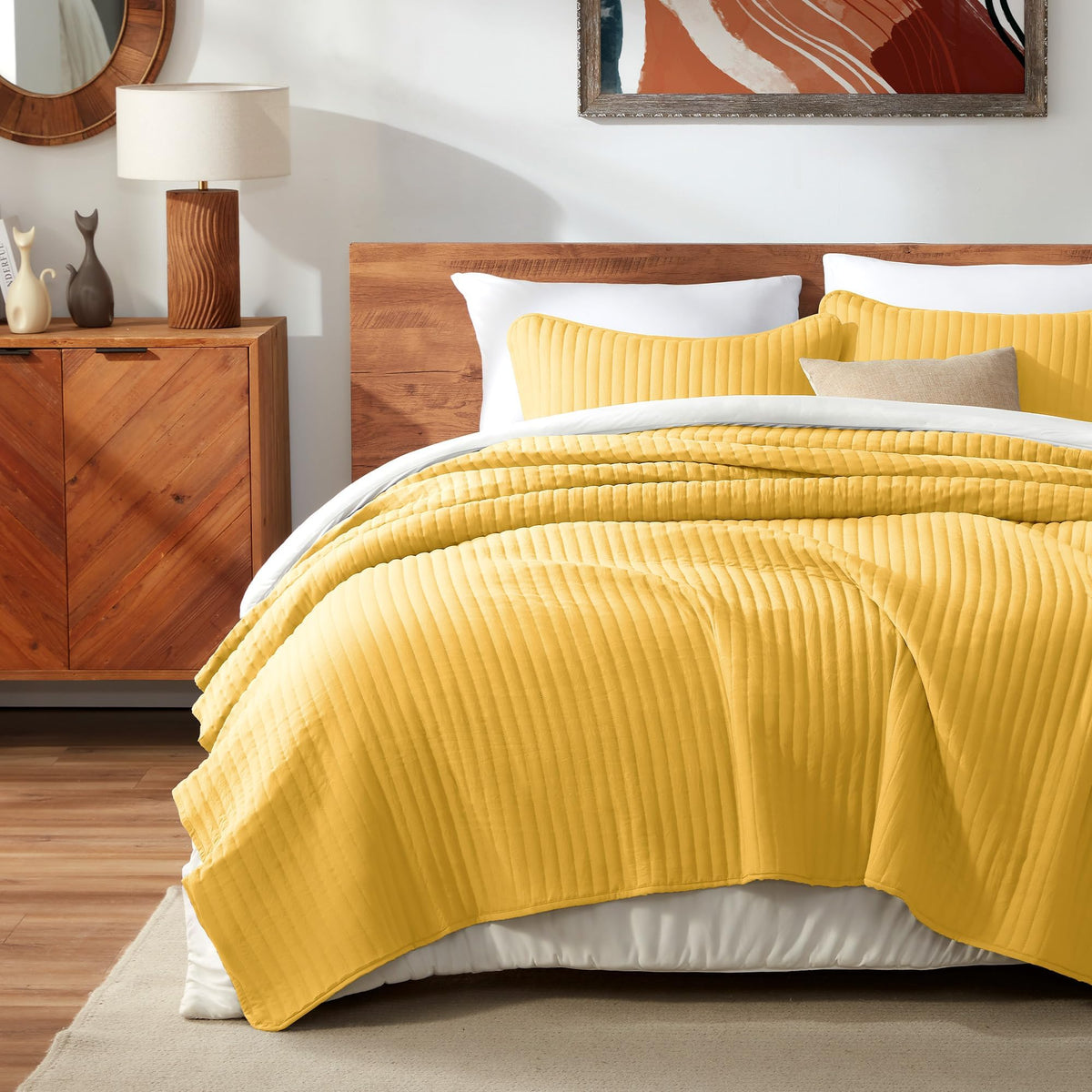 Stripe Quilt Sets, Size Bedspread Bed Coverlets for All Season Lightweight Quilts with 1 Pillow Shams