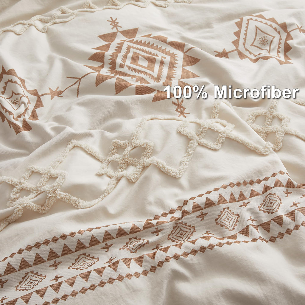 Boho Duvet Cover King Size, Beige & Terracotta, 3 Pieces